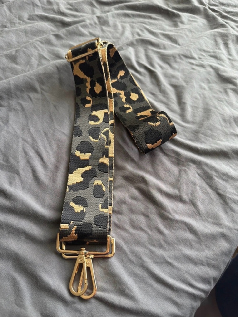 Leopard Print Adjustable Bag Strap with Gold Hardware